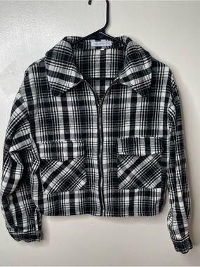 Miss Sparkling Black & White Plaid Zip-Front Utility Jacket